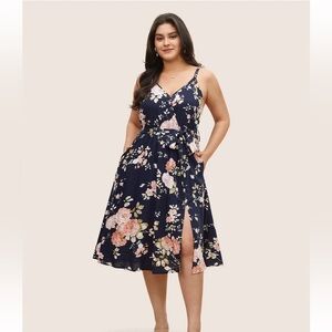 BloomChic Plus Size XL Floral Wrap Elastic Waist Belted Sleeveless Dress us14-16